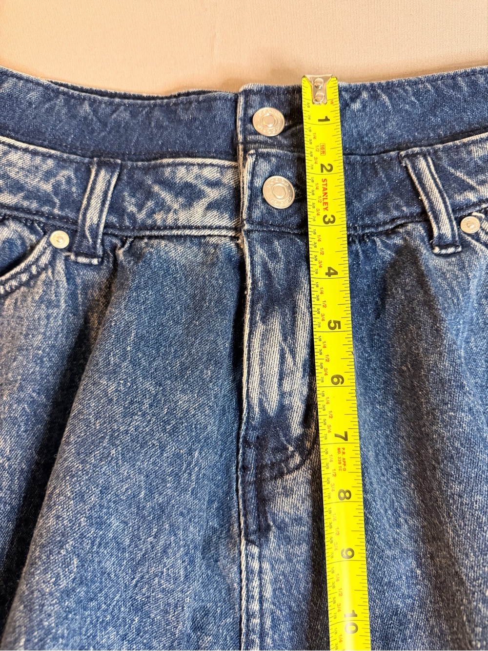 Blue Denim Mini Skirt - Women's Flared Jean Skirt Size O Dark Blue Washed - Picture 5 of 8